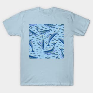 Gouache Humpback Whales Pattern T-Shirt